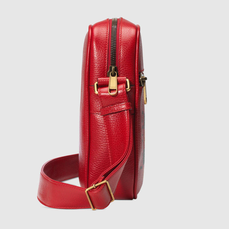 523591 Gucci 復古印花 軟皮革 百搭郵差包 紅色