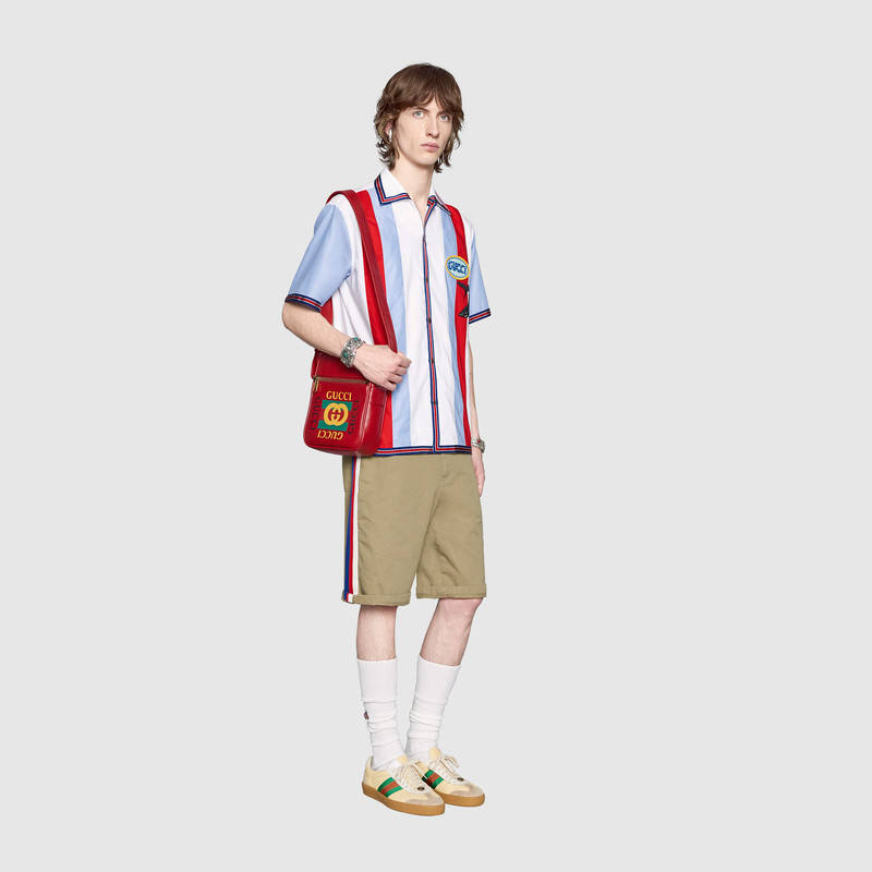 523591 Gucci 復古印花 軟皮革 百搭郵差包 紅色