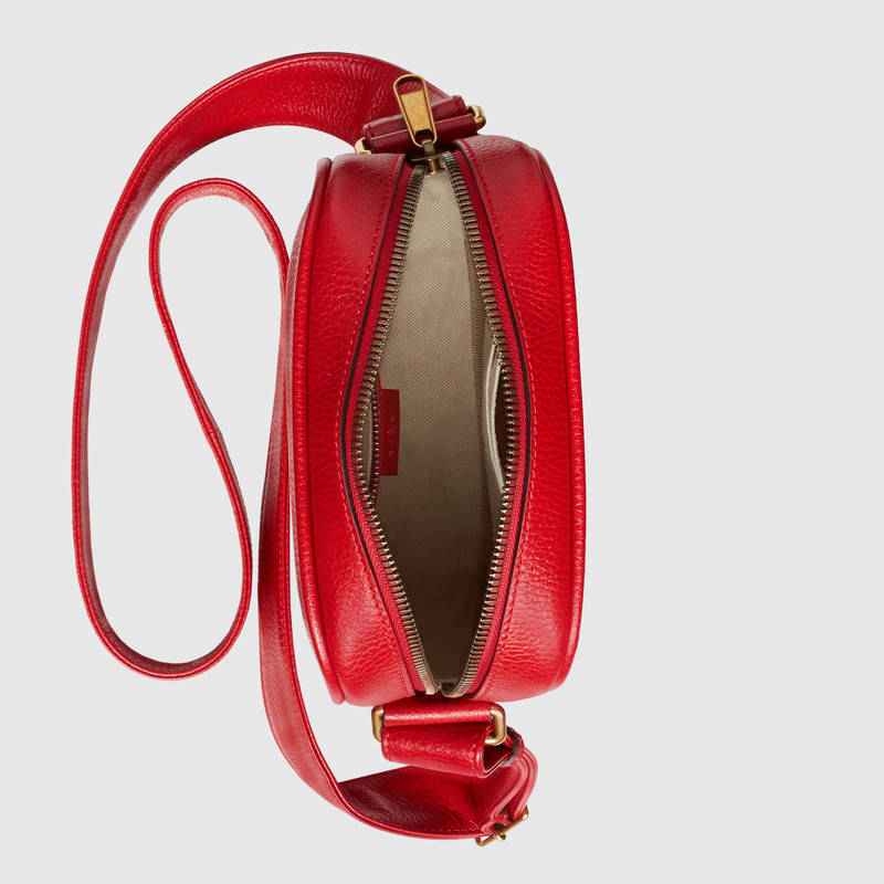 523591 Gucci 復古印花 軟皮革 百搭郵差包 紅色