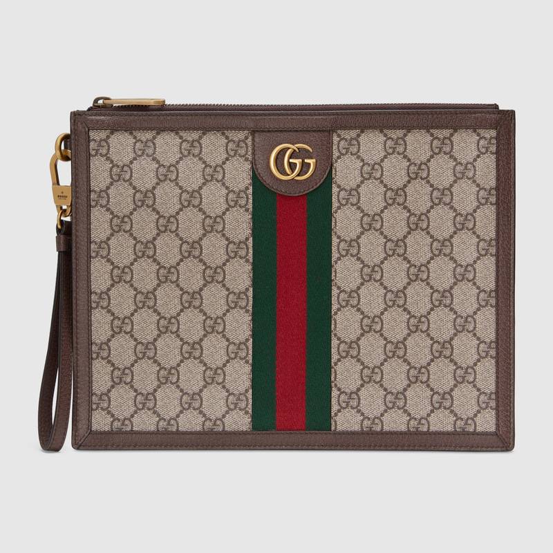 557697 Gucci 三只小豬圖案 高級人造帆布 手拿包 啡色