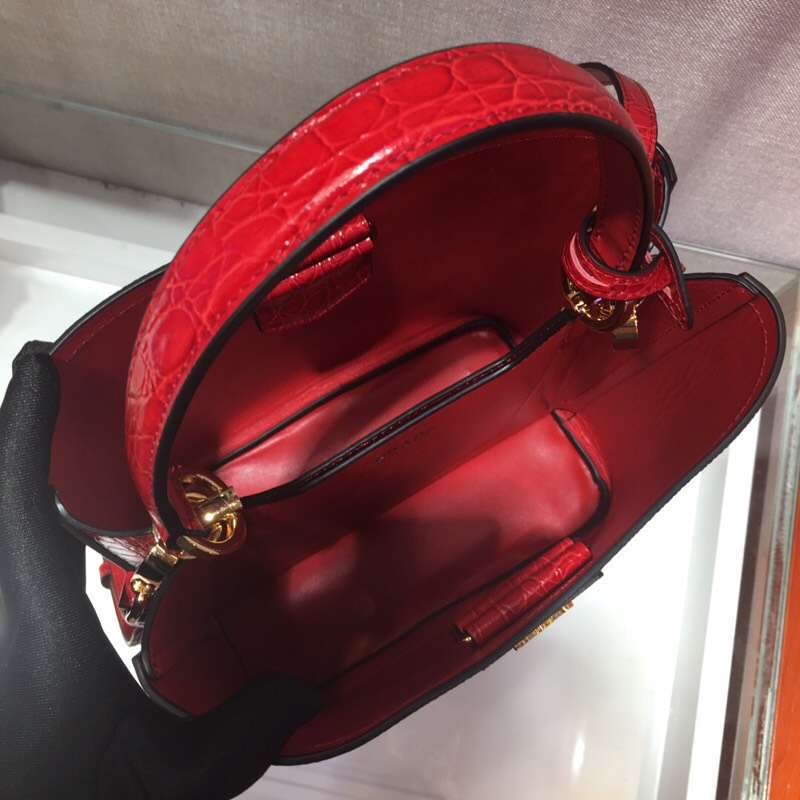 1BA212 Prada New Double 撞色鱷魚牛皮 普拉達手提包 黑拼紅