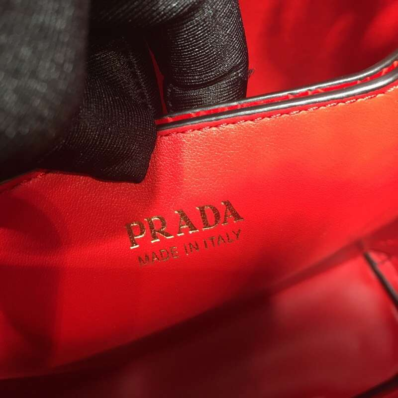 1BA212 Prada New Double 撞色鱷魚牛皮 普拉達手提包 黑拼紅