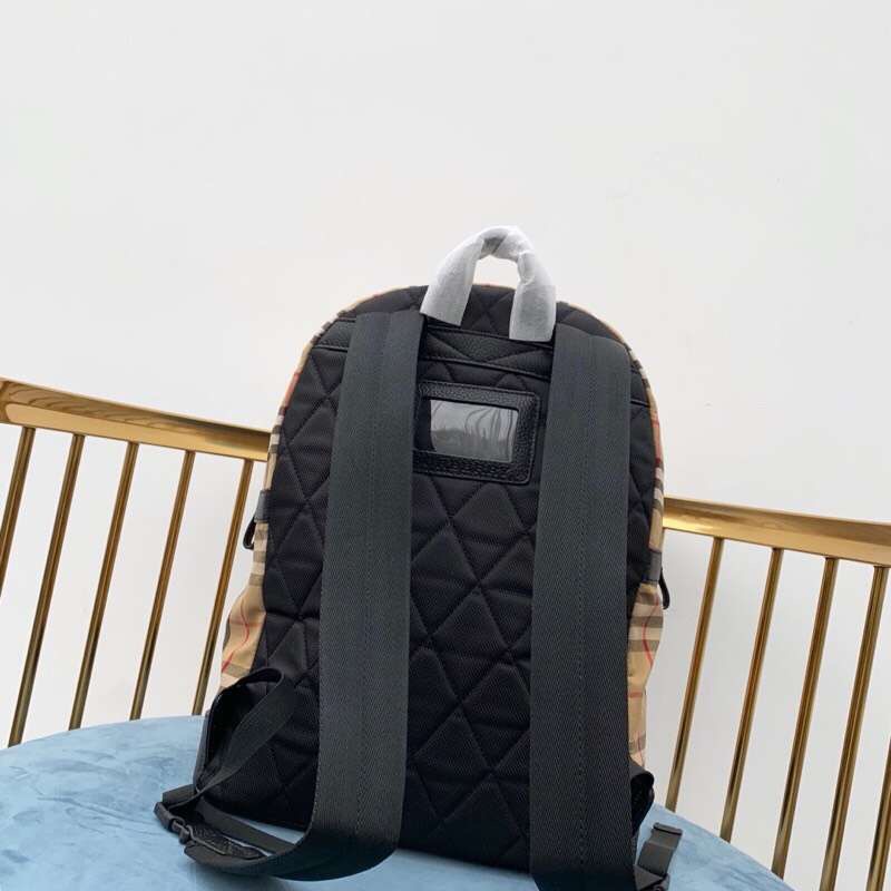 5366580 BURBERRY 新款格紋帆布 刺繡彩虹字母 雙肩包 黑色