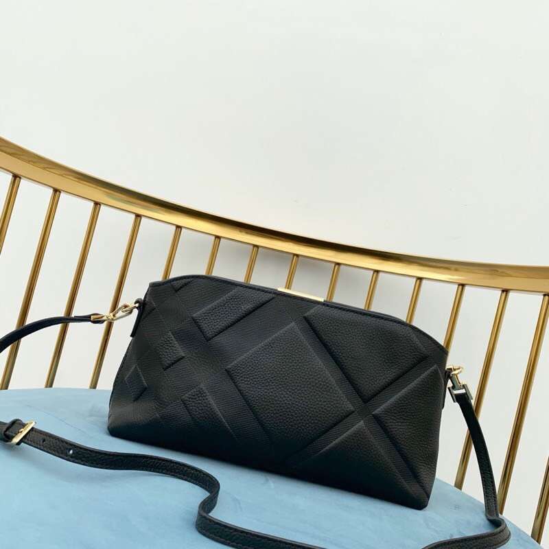 4066450 Burberry 小牛皮 壓花Brit格紋 兩用 手包斜挎包 黑色