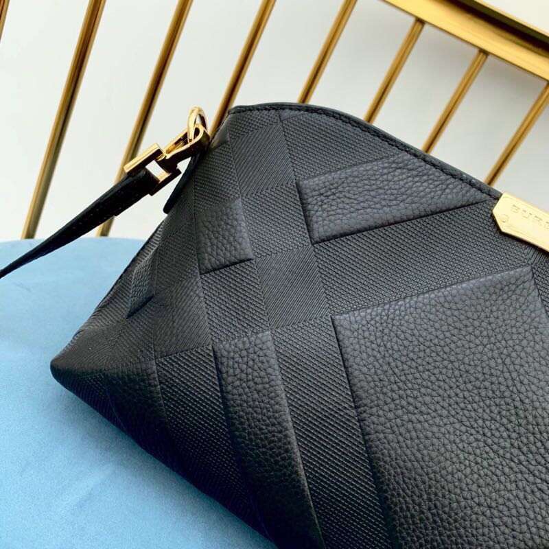 4066450 Burberry 小牛皮 壓花Brit格紋 兩用 手包斜挎包 黑色