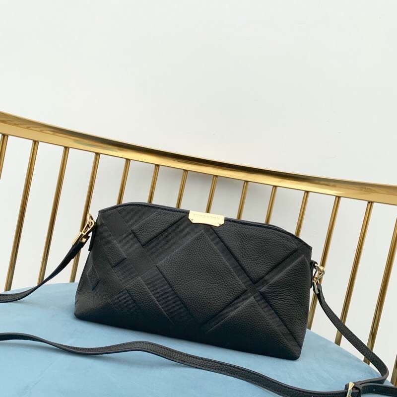 4066450 Burberry 小牛皮 壓花Brit格紋 兩用 手包斜挎包 黑色
