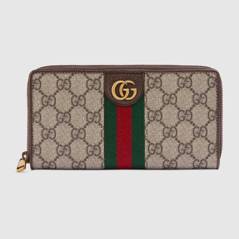 557696 GUCCI GG Supreme高級人造帆布 三只小豬圖案 全拉鏈錢包 烏木色