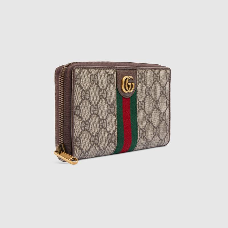 557696 GUCCI GG Supreme高級人造帆布 三只小豬圖案 全拉鏈錢包 烏木色