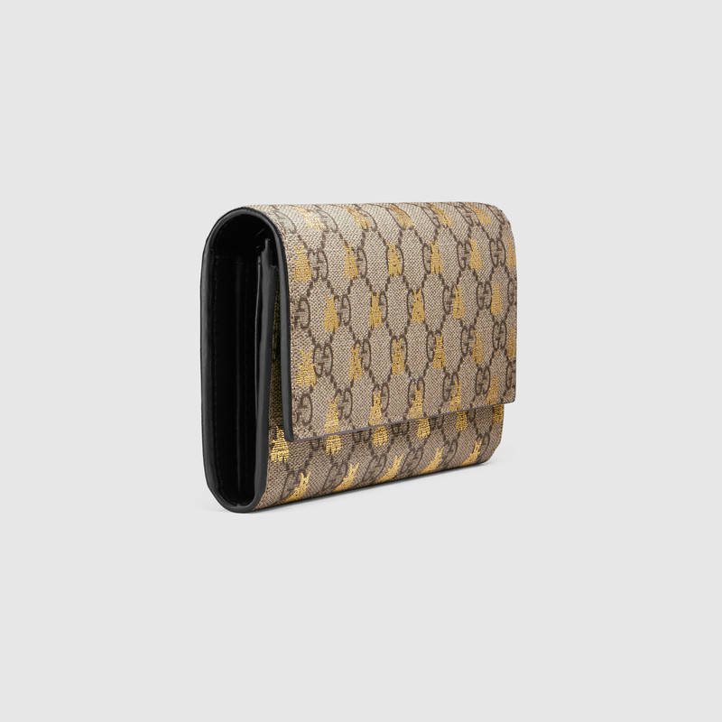 410100 Gucci 古馳錢包 蜜蜂圖案 高級人造帆布 長款錢包 淺啡色