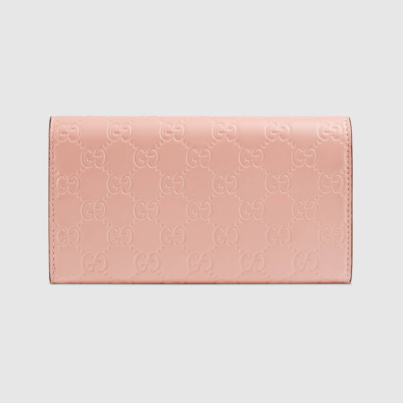 548055 Gucci Signature系列 壓印皮革 貓頭圖案 長款錢包 粉色