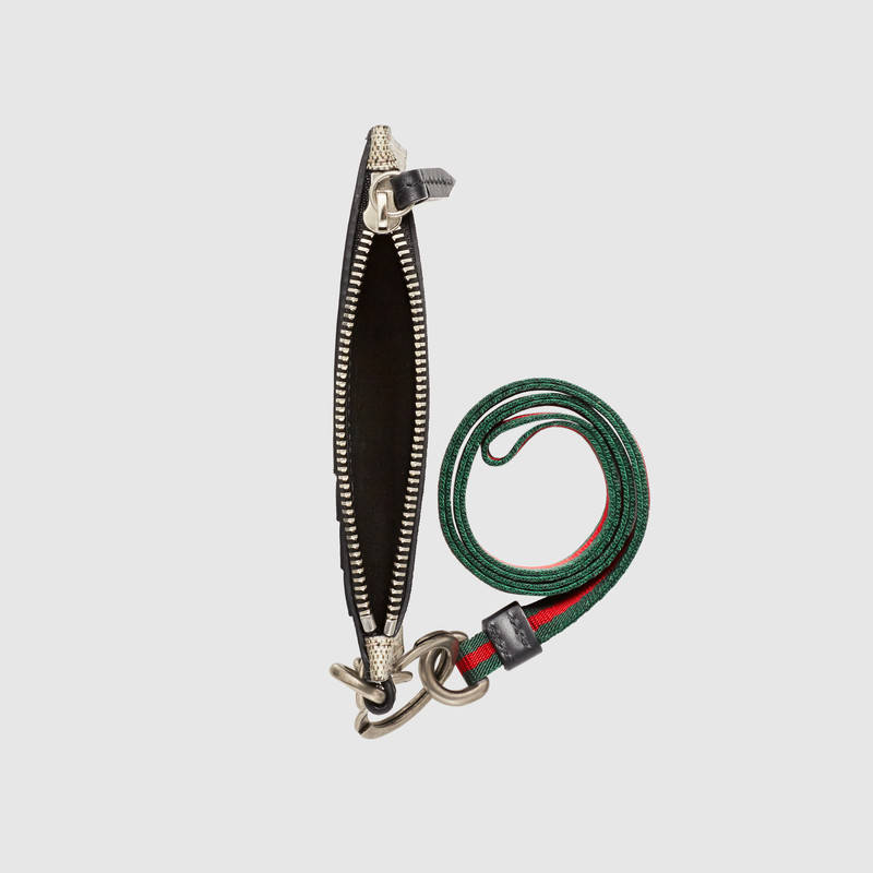 523903 Gucci男包 高級人造帆布 Gucci卡包 珊瑚蛇印花 烏木色