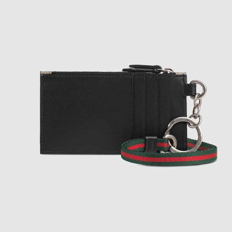 523903 Gucci男包 高級人造帆布 Gucci卡包 珊瑚蛇印花 烏木色