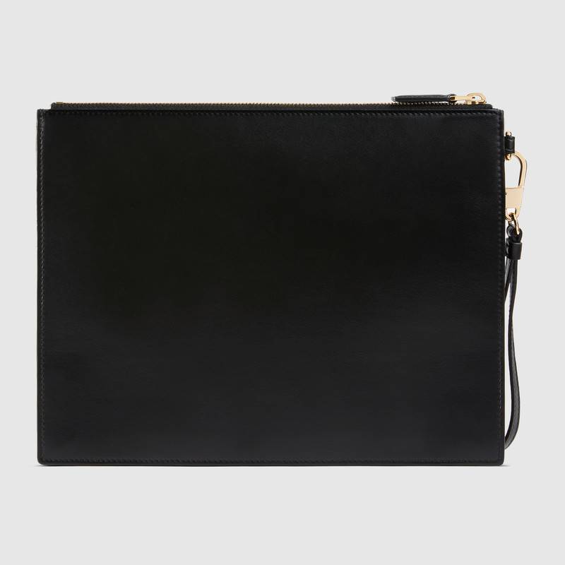 547613 Gucci頭層牛皮 Gucci標識 皮革手拿包 古馳男包 錢包 黑色