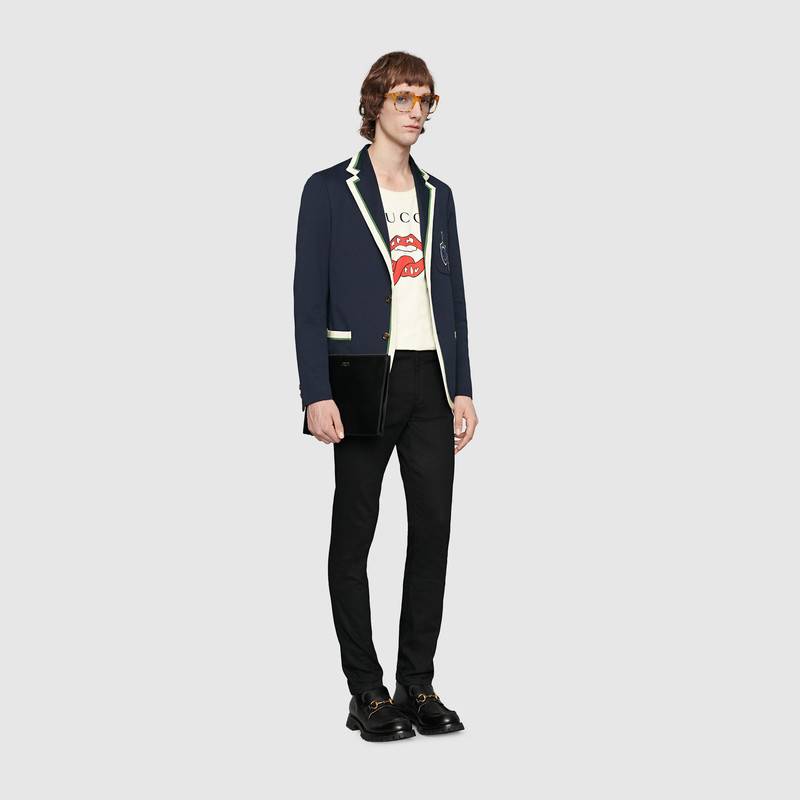 547613 Gucci頭層牛皮 Gucci標識 皮革手拿包 古馳男包 錢包 黑色