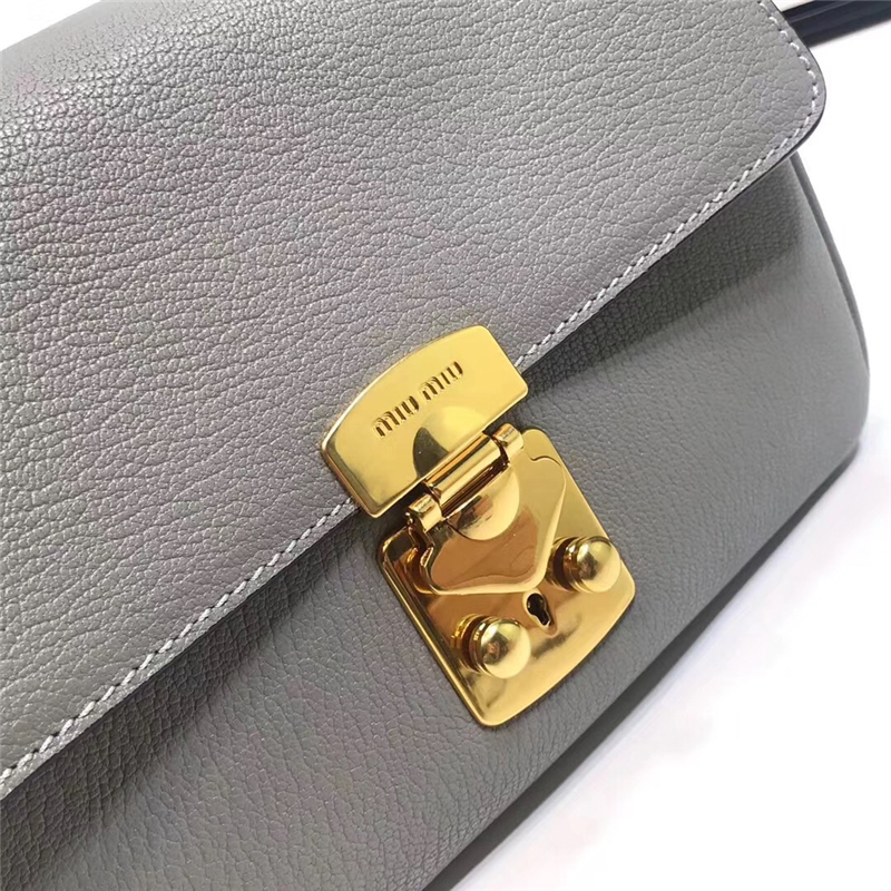 5BD113 MiuMiu女包 繆繆手袋 翻蓋鎖扣 進口山羊皮肩包 灰色