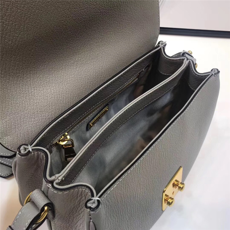 5BD113 MiuMiu女包 繆繆手袋 翻蓋鎖扣 進口山羊皮肩包 灰色