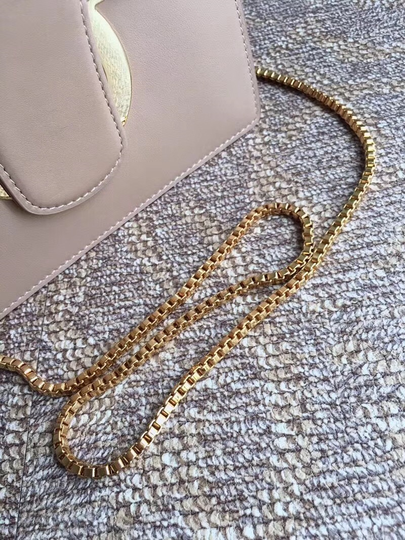 21F893 Ferragamo手包 半環(huán)搭扣 菲格拉慕女包 小牛皮 中號 翻蓋鏈條包 裸粉