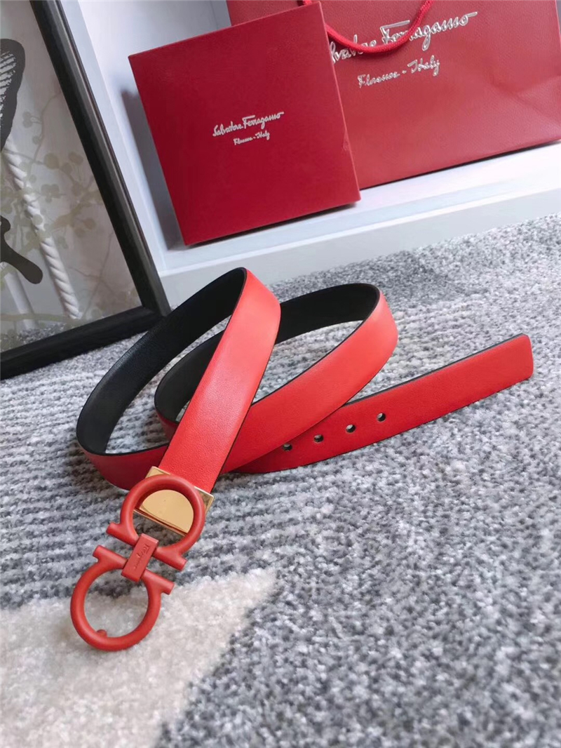 23B559 Ferragamo腰帶 Gancini標識 雙面皮色 菲拉格慕女款腰帶 紅色