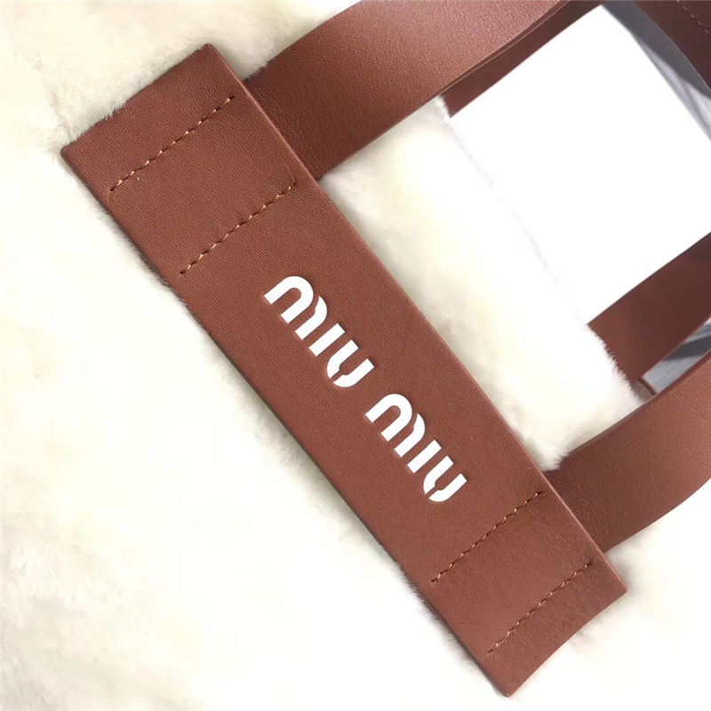 5BA085 MiuMiu女包 繆繆手提包 羊皮革提手 羊羔直毛手袋 白色