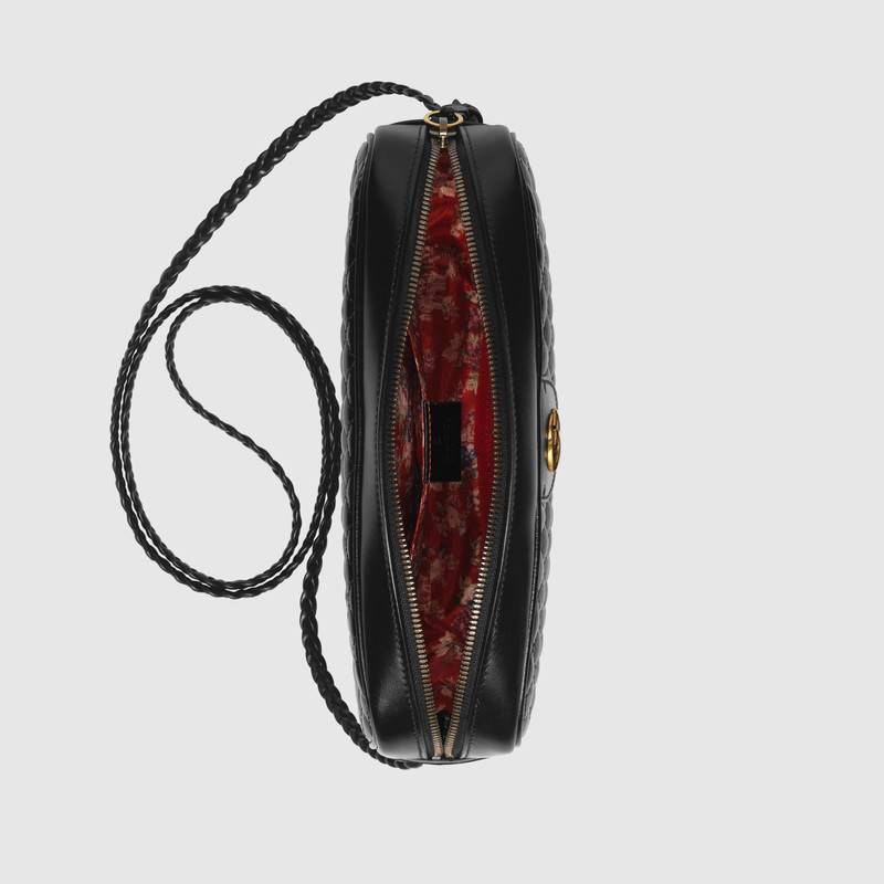 541051 Gucci女包 小號(hào) 絎縫皮革 古馳背包 紅綠條紋織帶 肩背包 黑色