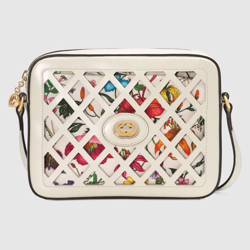 550132 Gucci女包 鏤空皮革 花卉圖案 雙G裝飾 小號 古馳肩背包 白色