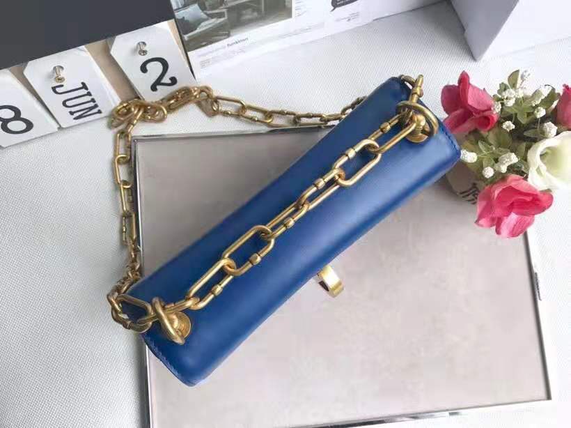 M6702 Dior女包 21ST 小羊皮手包 金屬鏈條 迪奧翻蓋肩包 藍色