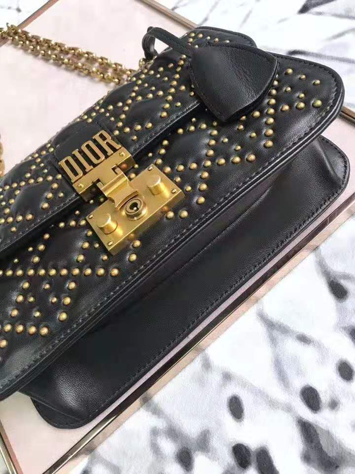 M5819 Dior Addict柳釘包 藤格紋鉚釘 翻蓋鏈條 迪奧小方包 黑色
