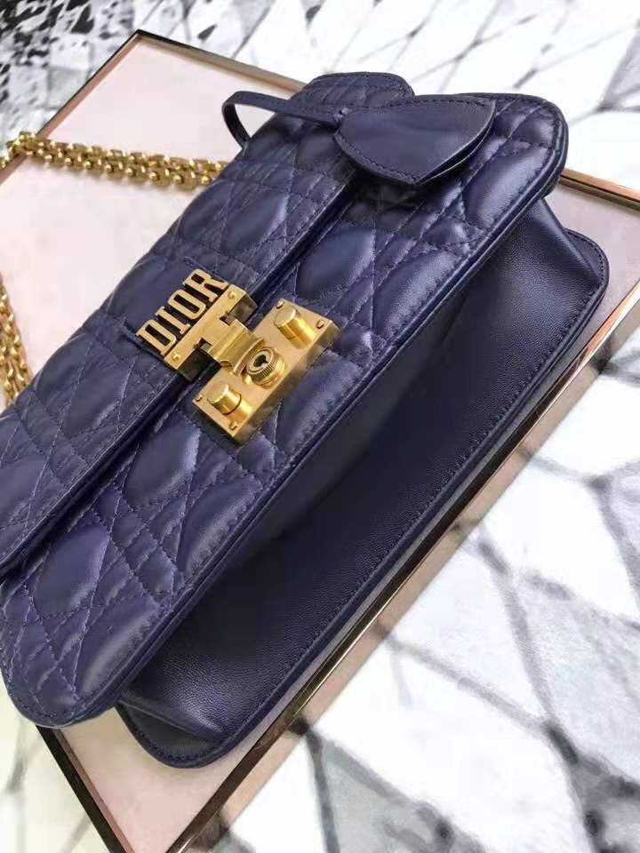 M5818 Dior Addict女包 小羊皮 藤格紋 翻蓋式 迪奧手提包 寶藍色