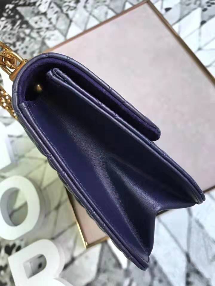 M5818 Dior Addict女包 小羊皮 藤格紋 翻蓋式 迪奧手提包 寶藍色