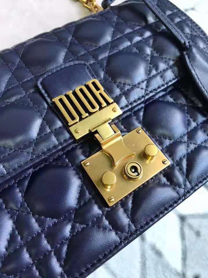 M5818 Dior Addict女包 小羊皮 藤格紋 翻蓋式 迪奧手提包 寶藍色