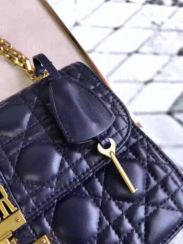 M5818 Dior Addict女包 小羊皮 藤格紋 翻蓋式 迪奧手提包 寶藍色