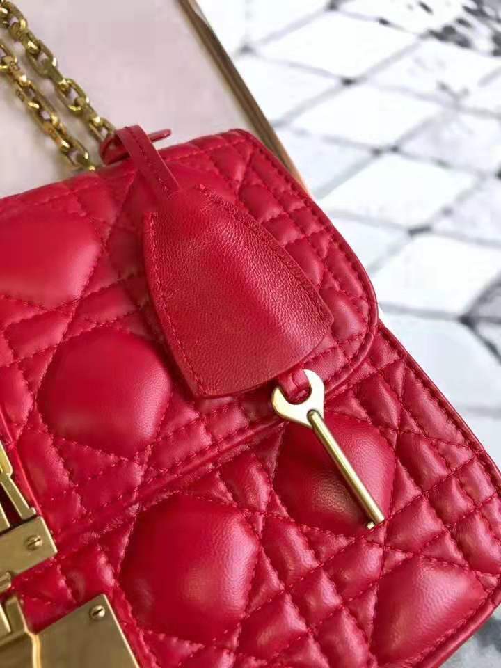 M5818 Dior Addict女包 小羊皮 藤格紋 翻蓋式 迪奧手提包 大紅色