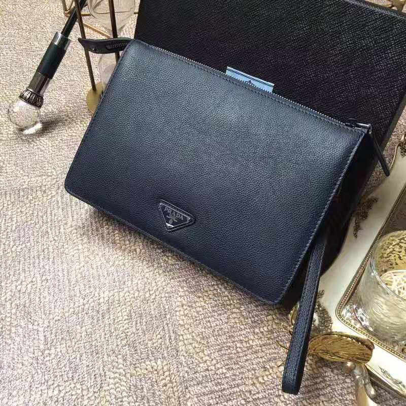 2VF001 Prada男包 小牛皮鹿皮紋 普拉達手包 Prada皮革手包 藏藍色