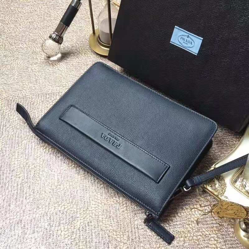 2VF001 Prada男包 小牛皮鹿皮紋 普拉達手包 Prada皮革手包 藏藍色