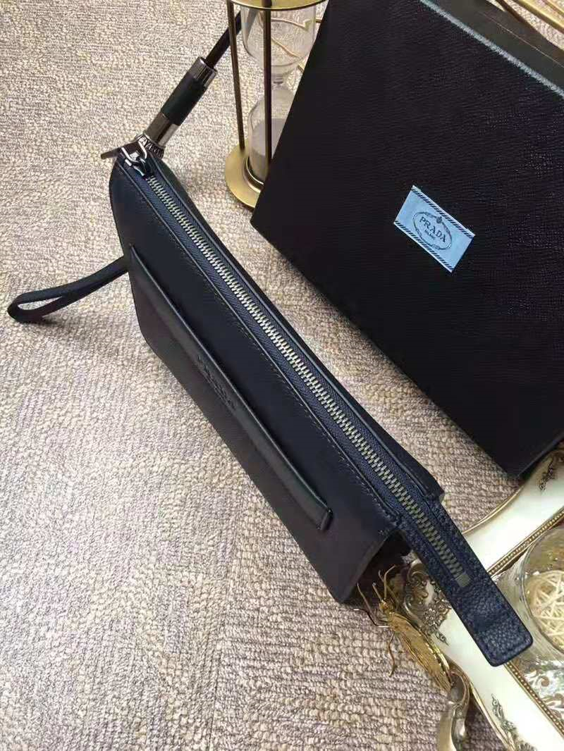 2VF001 Prada男包 小牛皮鹿皮紋 普拉達手包 Prada皮革手包 藏藍色