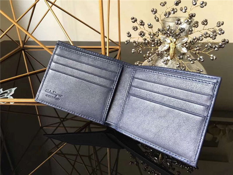 660417 Ferragamo菲格拉慕 進口牛皮 兩折 短款男款錢包 藍色