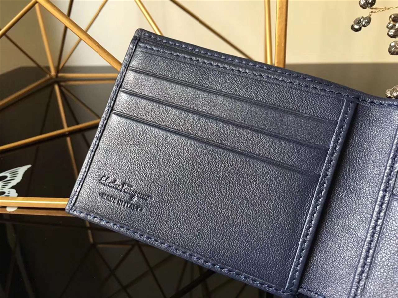 660417 Ferragamo菲格拉慕 進口牛皮 兩折 短款男款錢包 藍色