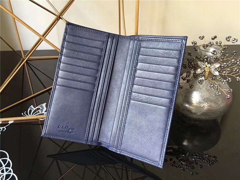 660420 Ferragamo菲格拉慕 進口牛皮 兩折 長款男款西裝包 藍色