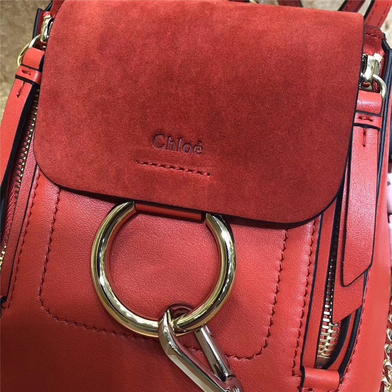 1232 Chloe Faye雙肩包 小牛皮麂皮 珂洛伊背包 Chloe迷你雙肩包 紅色