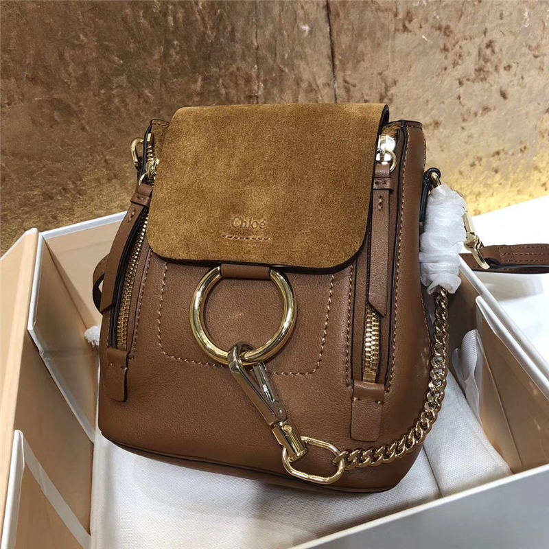 1232 Chloe Faye雙肩包 小牛皮麂皮 珂洛伊背包 Chloe迷你雙肩包 焦糖色