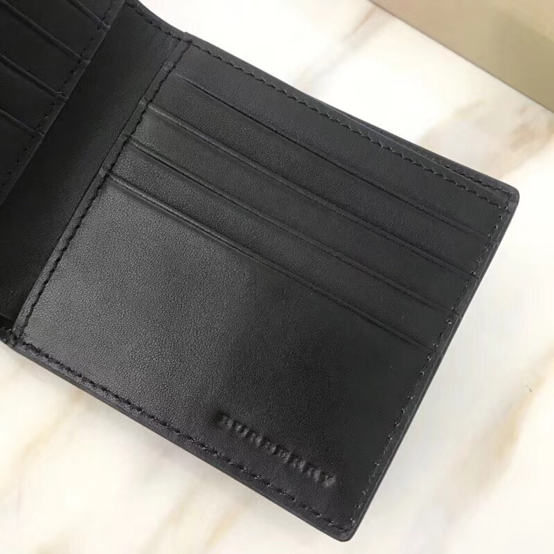 80060611 Burberry男款錢夾 London格紋拼皮革 短款 巴寶莉雙折西裝夾 啡色