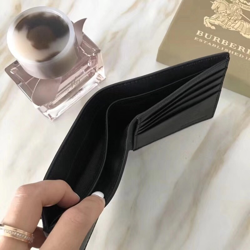 80060611 Burberry男款錢夾 London格紋拼皮革 短款 巴寶莉雙折西裝夾 啡色