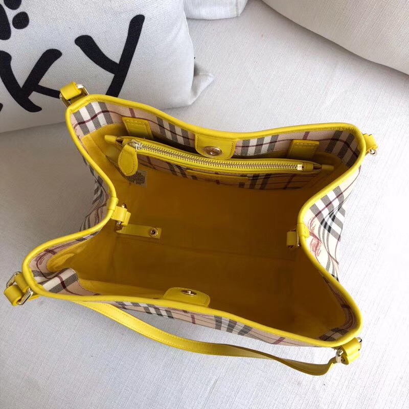 Burberry子母包 經(jīng)典戰(zhàn)馬格紋 巴寶莉托特包 手提單肩購(gòu)物袋 黃色