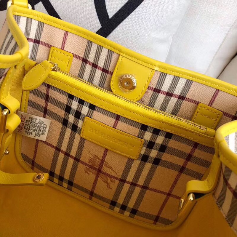 Burberry子母包 經(jīng)典戰(zhàn)馬格紋 巴寶莉托特包 手提單肩購(gòu)物袋 黃色