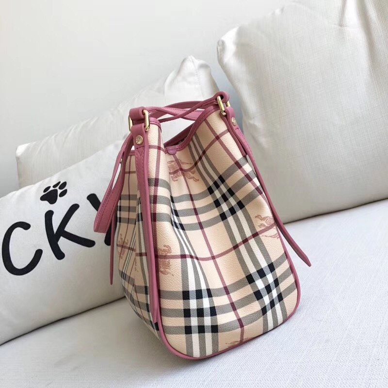 Burberry子母包 經典戰馬格紋 巴寶莉托特包 手提單肩購物袋 粉色