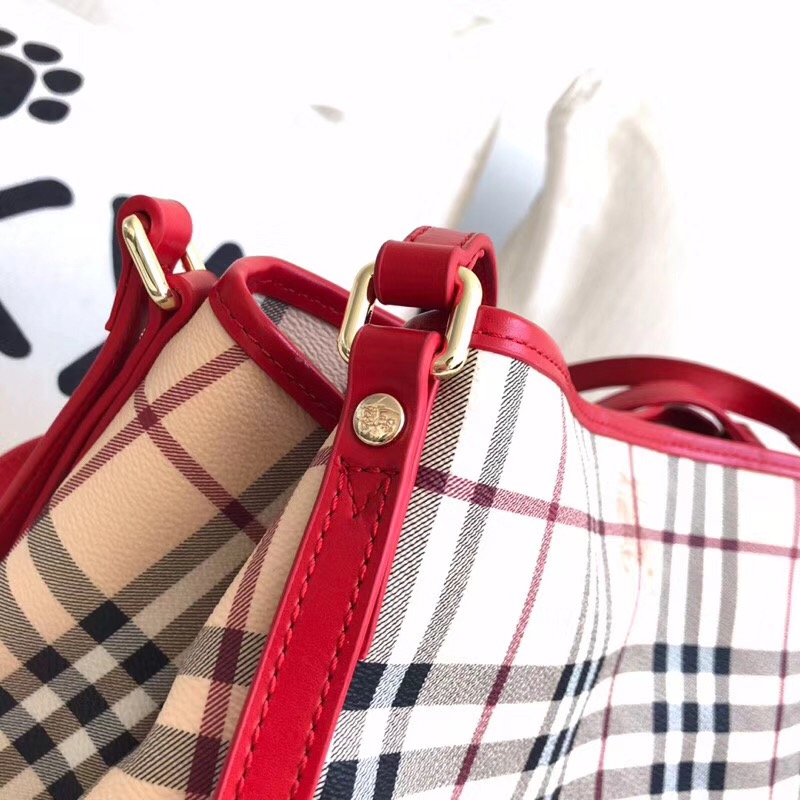 Burberry子母包 經典戰馬格紋 巴寶莉托特包 手提單肩購物袋 紅色