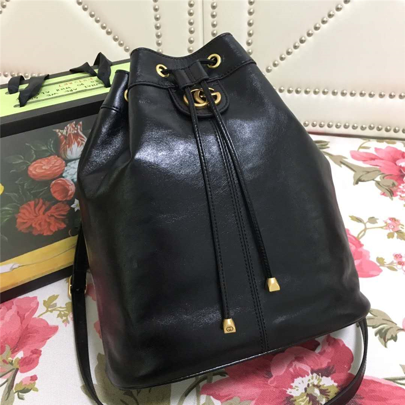 550189 Gucci Ophidia系列 牛皮復(fù)古 抽繩兩用 單雙肩斜跨 Gucci水桶包 黑色