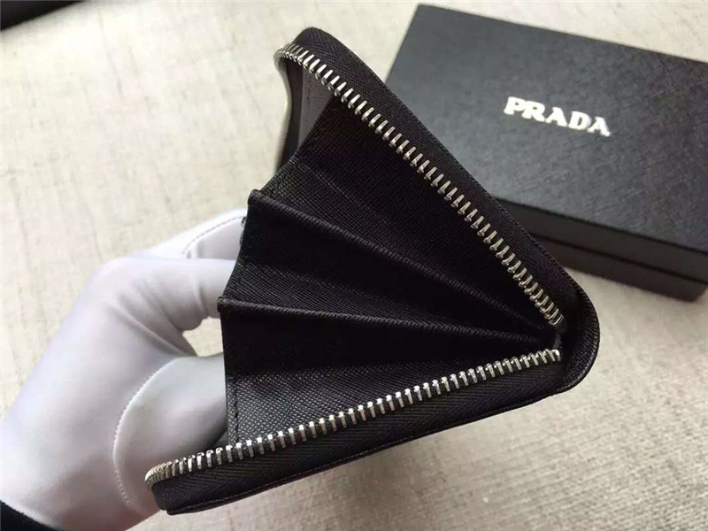 2ML317 Prada普拉達 十字紋牛皮 Prada手包 Prada長款錢夾 黑色