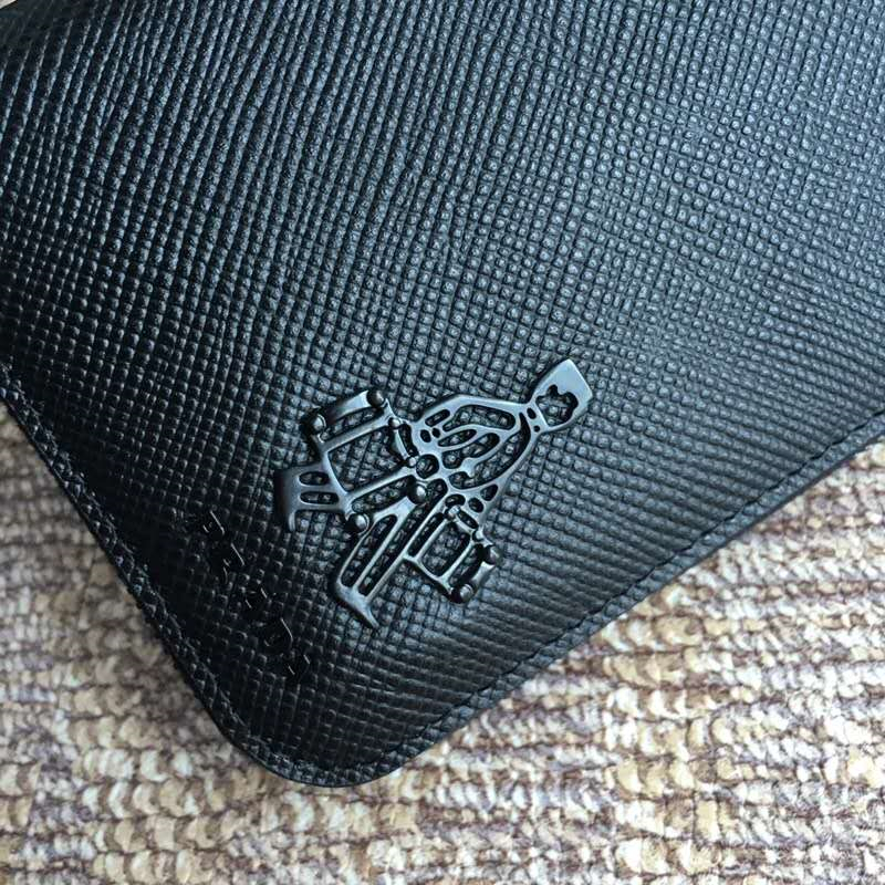 2ML317 Prada普拉達 粗十字紋牛皮 搪瓷招財童手包 Prada長款錢夾 黑色