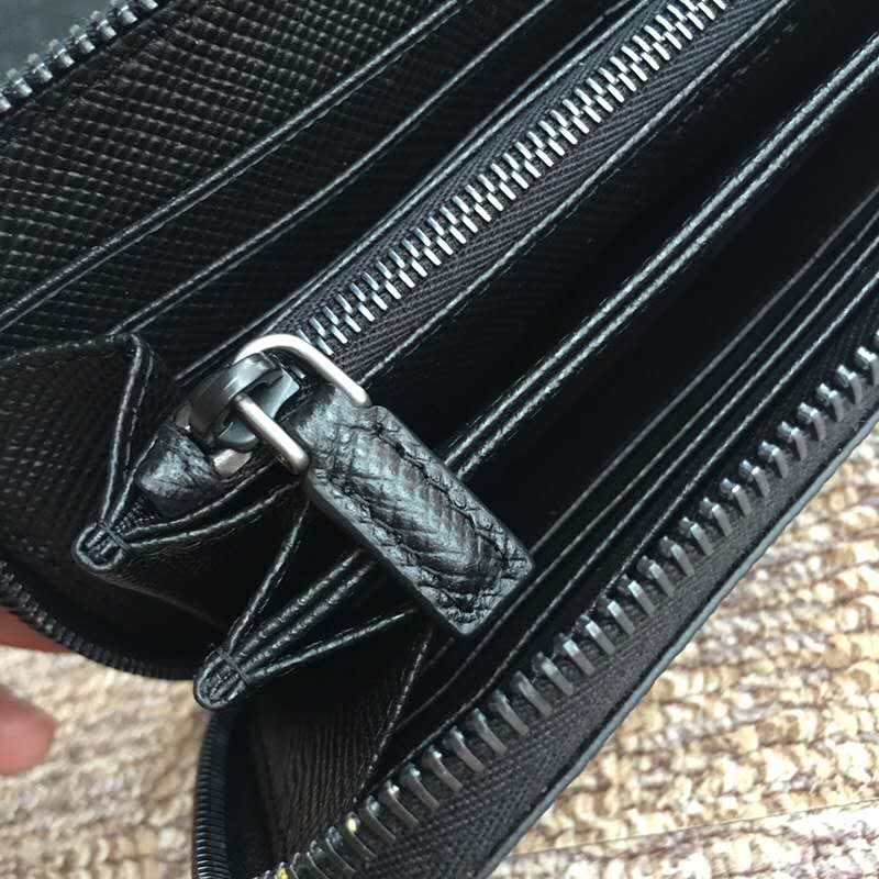 2ML317 Prada普拉達 粗十字紋牛皮 搪瓷招財童手包 Prada長款錢夾 黑色